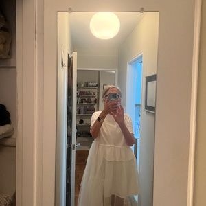 Simone Rocha White T-Shirt Dress with Tulle Overlay